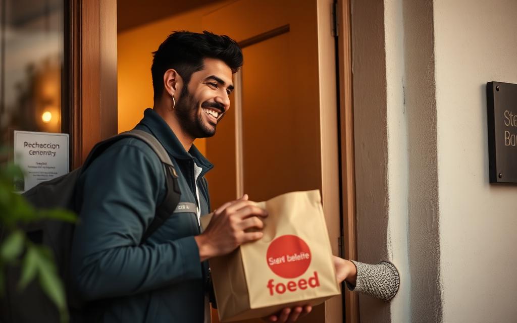 Clientes sendo atendidos no salão do restaurante