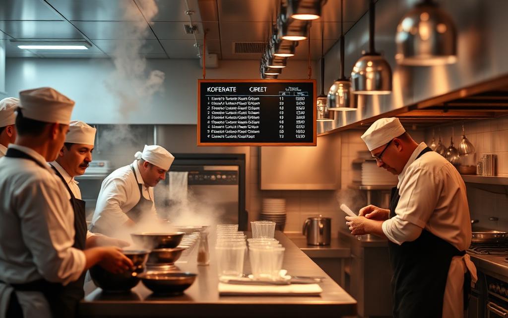 Equipe do restaurante acompanhando pedidos na tela